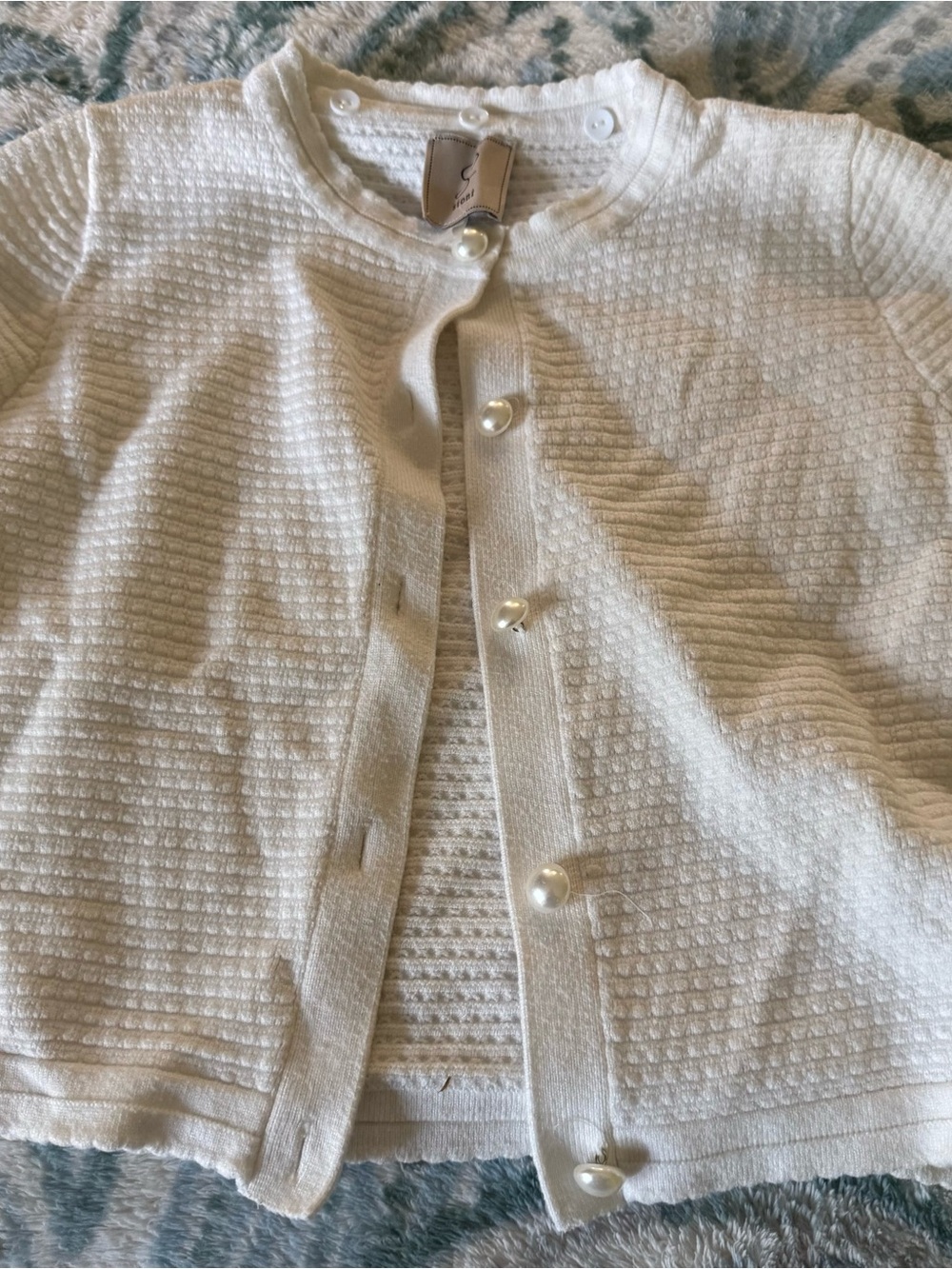 Sioni Ivory Textured Pearl-Button Cardigan